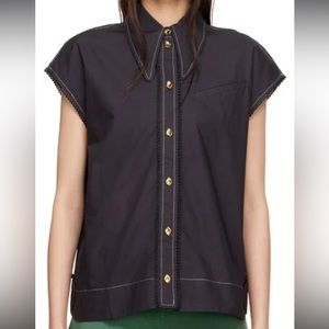 Ganni western style black poplin top